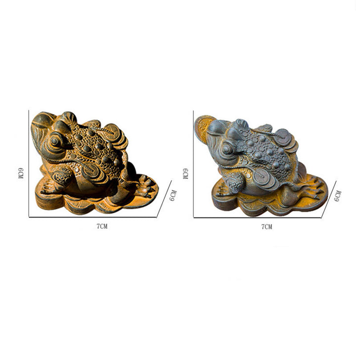 Buddha Stones fatte a mano Feng Shui Rana Rospo Monete di rame Polvere di ferro Ruggine Statua in resina Decorazione per la casa