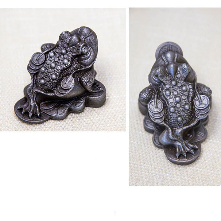 Buddha Stones fatte a mano Feng Shui Rana Rospo Monete di rame Polvere di ferro Ruggine Statua in resina Decorazione per la casa