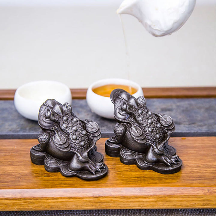 Buddha Stones fatte a mano Feng Shui Rana Rospo Monete di rame Polvere di ferro Ruggine Statua in resina Decorazione per la casa