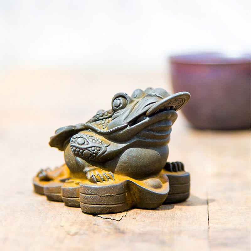Buddha Stones fatte a mano Feng Shui Rana Rospo Monete di rame Polvere di ferro Ruggine Statua in resina Decorazione per la casa