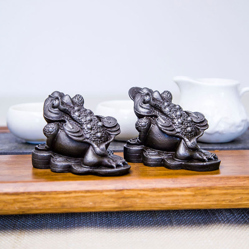 Buddha Stones fatte a mano Feng Shui Rana Rospo Monete di rame Polvere di ferro Ruggine Statua in resina Decorazione per la casa