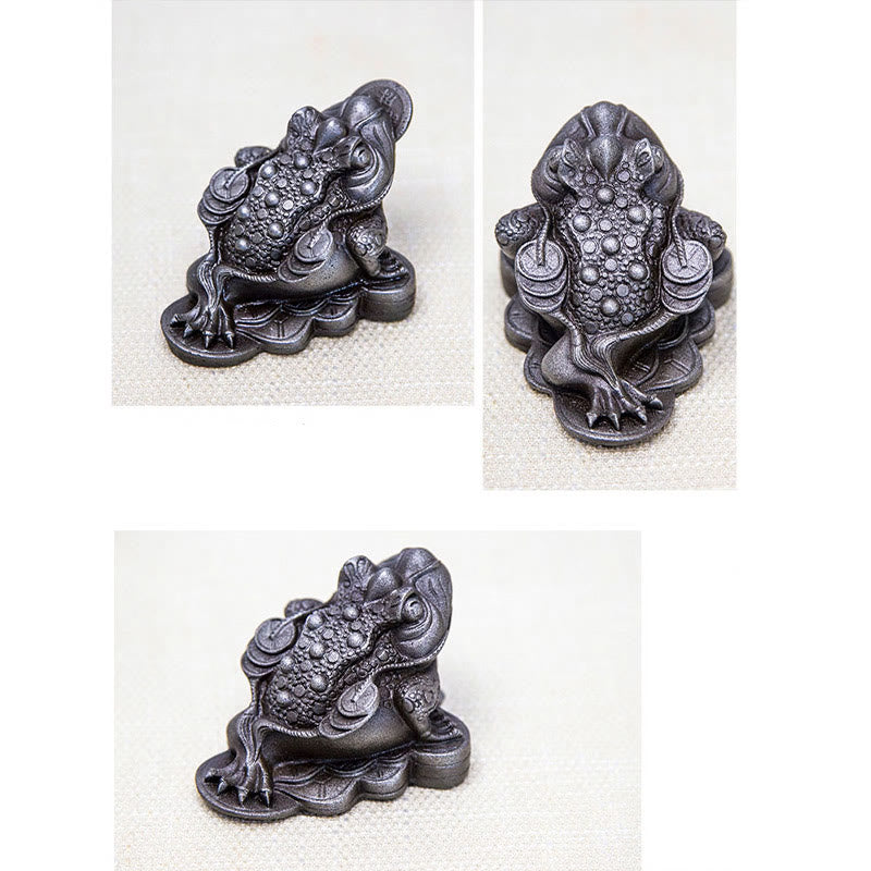 Buddha Stones fatte a mano Feng Shui Rana Rospo Monete di rame Polvere di ferro Ruggine Statua in resina Decorazione per la casa