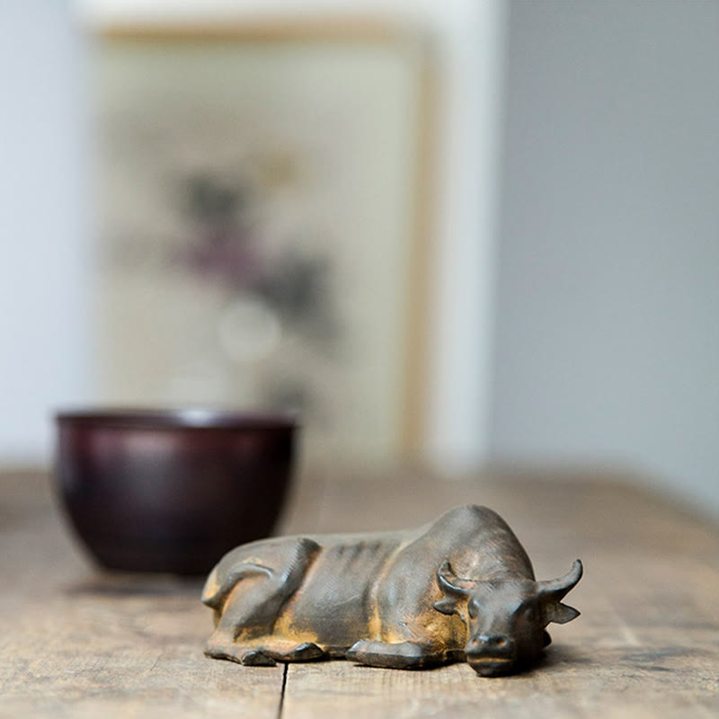Buddha Stones fatto a mano piccolo bufalo d'acqua toro polvere di ferro ruggine statua in resina decorazione per la casa