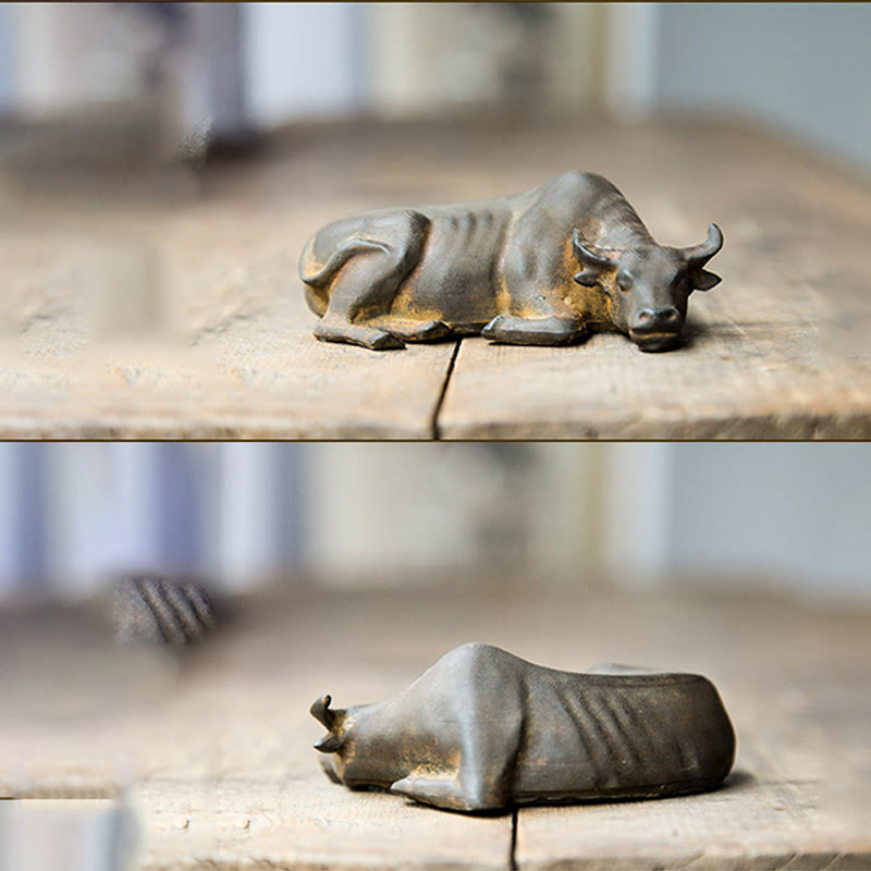 Buddha Stones fatto a mano piccolo bufalo d'acqua toro polvere di ferro ruggine statua in resina decorazione per la casa - image 11
