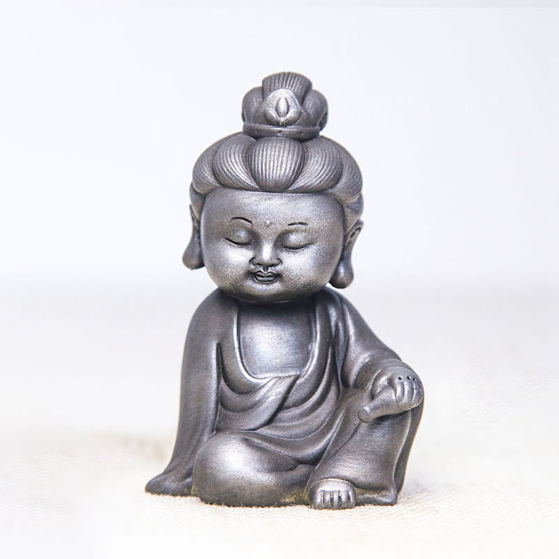 Buddha Stones Fatte a mano Ksitigarbha Kwan Yin Guanyin Avalokitesvara Tathagata Polvere di ferro Ruggine Statua in resina colata Decorazione della casa - Versione lucidata - Avalokitesvara 12,5*8,3*6,5cm - image 24