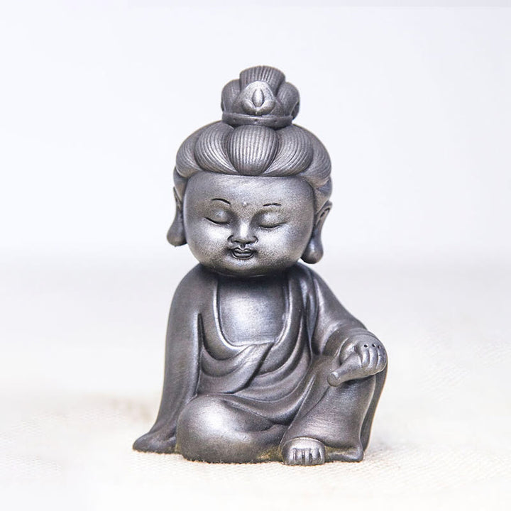 Buddha Stones Fatte a mano Ksitigarbha Kwan Yin Guanyin Avalokitesvara Tathagata Polvere di ferro Ruggine Statua in resina colata Decorazione della casa - Versione lucidata - Avalokitesvara 12,5*8,3*6,5cm - image 24