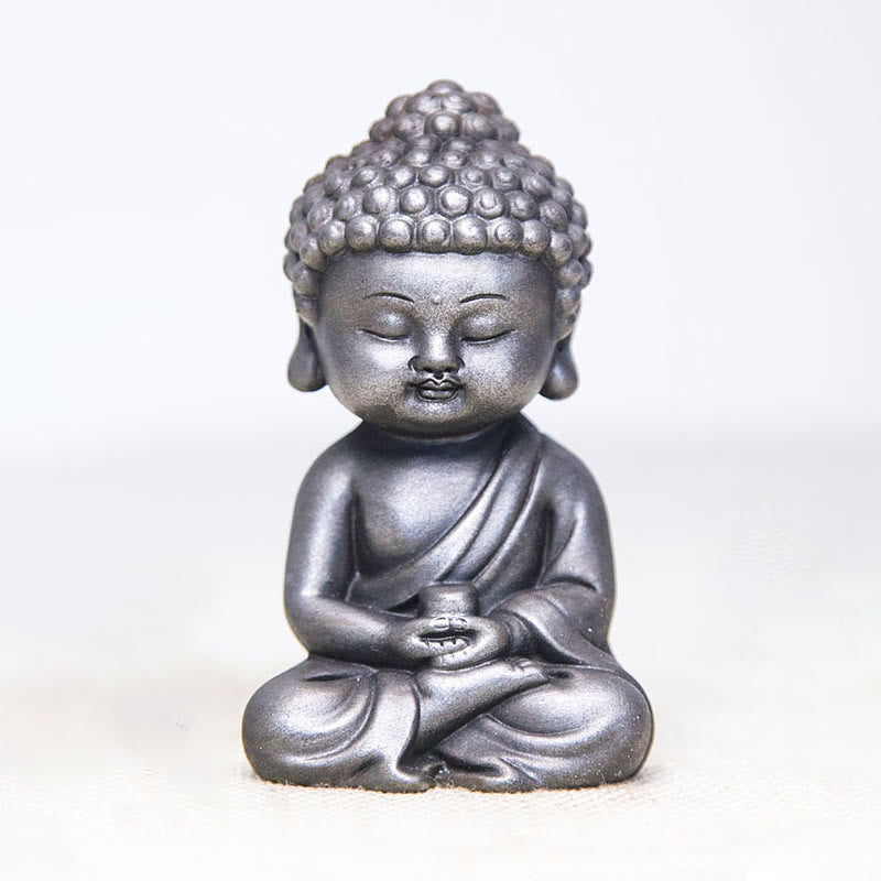 Buddha Stones Fatte a mano Ksitigarbha Kwan Yin Guanyin Avalokitesvara Tathagata Polvere di ferro Ruggine Statua in resina colata Decorazione della casa - Versione lucidata - Tathagata 11,5*7,1*5,5 cm - image 28