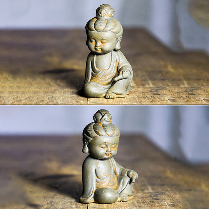 Buddha Stones Fatte a mano Ksitigarbha Kwan Yin Guanyin Avalokitesvara Tathagata Polvere di ferro Ruggine Statua in resina colata Decorazione della casa