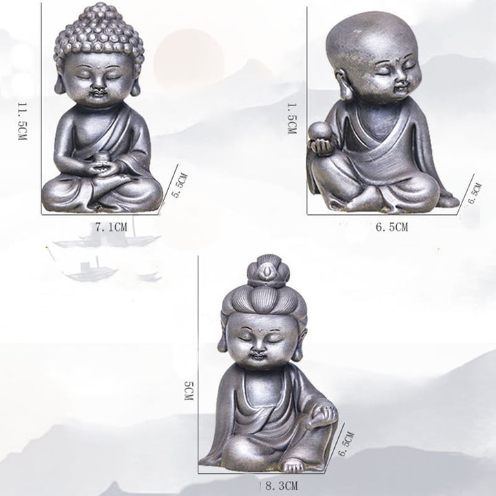 Buddha Stones Fatte a mano Ksitigarbha Kwan Yin Guanyin Avalokitesvara Tathagata Polvere di ferro Ruggine Statua in resina colata Decorazione della casa