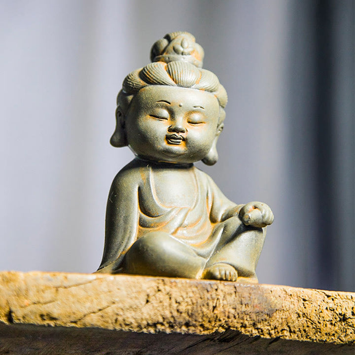 Buddha Stones Fatte a mano Ksitigarbha Kwan Yin Guanyin Avalokitesvara Tathagata Polvere di ferro Ruggine Statua in resina colata Decorazione della casa - image 9