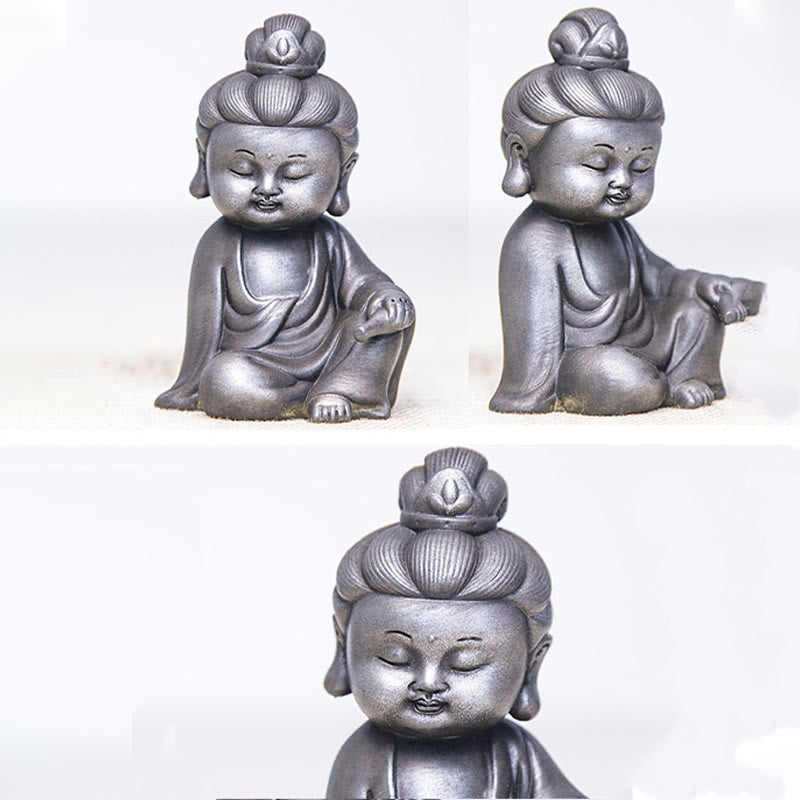 Buddha Stones Fatte a mano Ksitigarbha Kwan Yin Guanyin Avalokitesvara Tathagata Polvere di ferro Ruggine Statua in resina colata Decorazione della casa