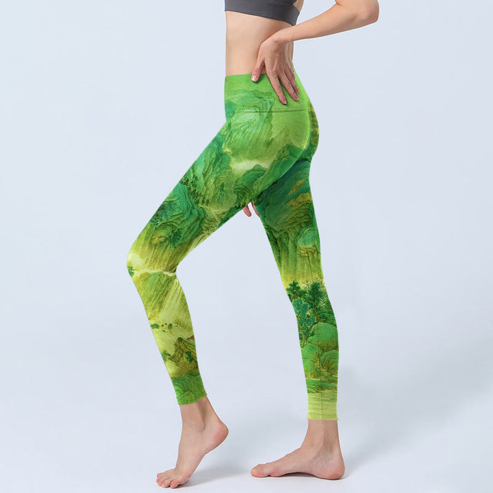 Leggings da palestra con stampa Buddha Stones Mountain River Lanscape Pantaloni da yoga da donna - image 3