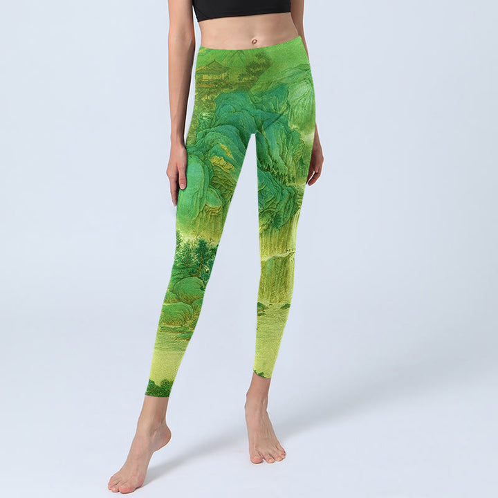 Leggings da palestra con stampa Buddha Stones Mountain River Lanscape Pantaloni da yoga da donna - image 6