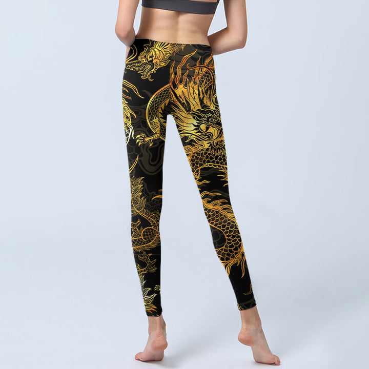Leggings da palestra con stampa drago dorato Buddha Stones da donna, pantaloni da yoga - image 6