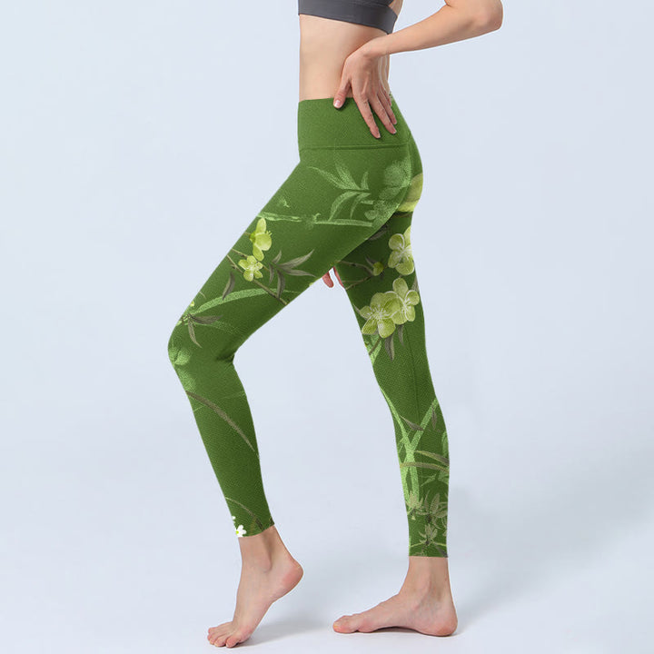 Leggings da palestra con stampa Buddha Stones Magpie Flowers Branches Pantaloni da yoga da donna - image 2