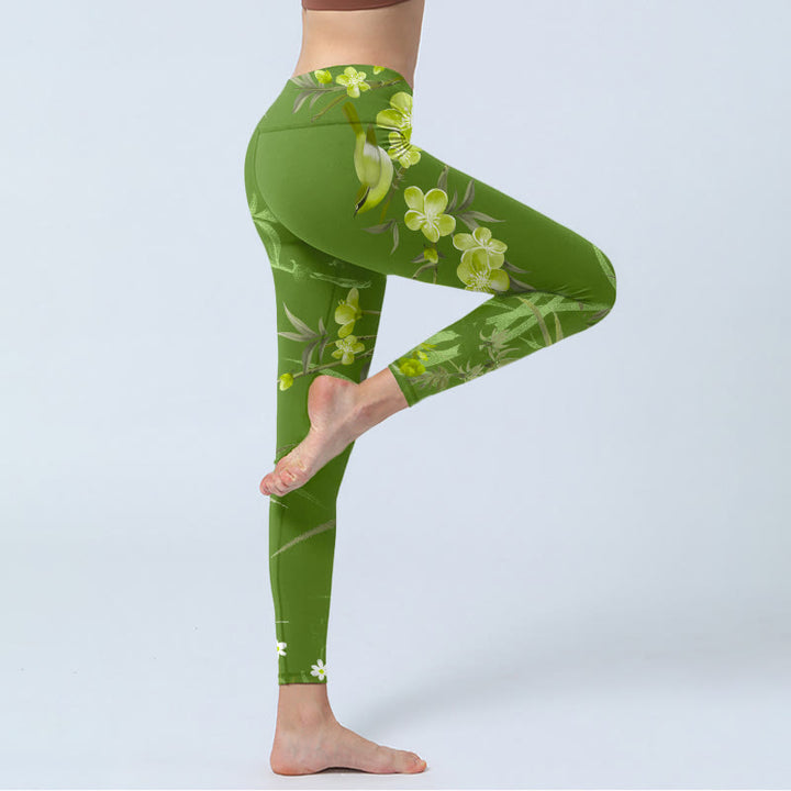 Leggings da palestra con stampa Buddha Stones Magpie Flowers Branches Pantaloni da yoga da donna - image 4