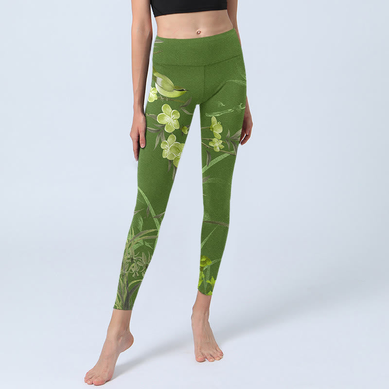 Leggings da palestra con stampa Buddha Stones Magpie Flowers Branches Pantaloni da yoga da donna - image 6