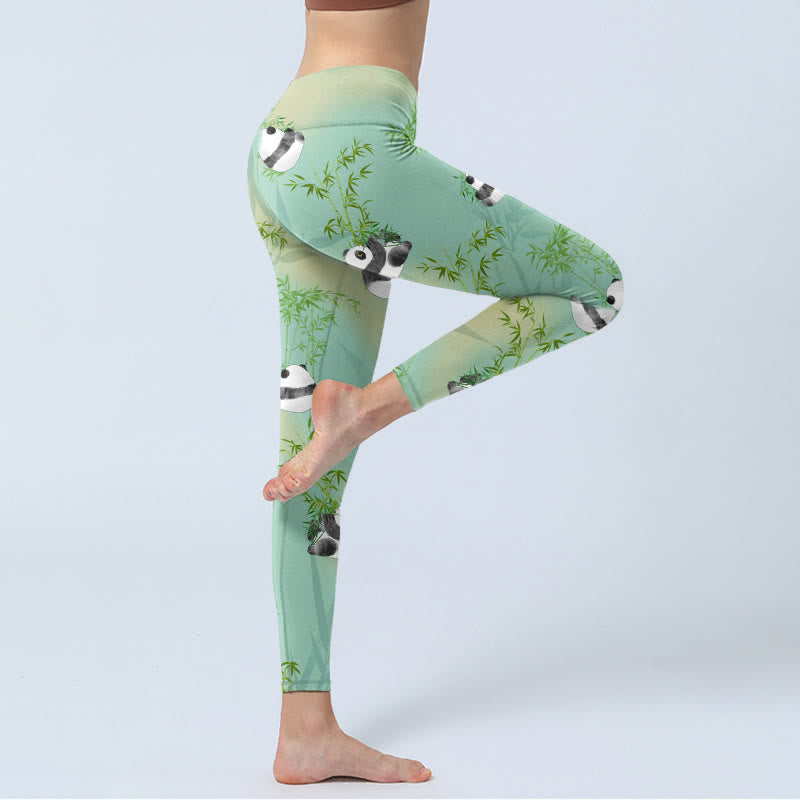 Leggings da palestra con stampa panda in bambù Buddha Stones , pantaloni da yoga da donna - image 3
