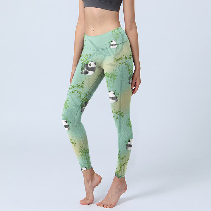 Leggings da palestra con stampa panda in bambù Buddha Stones , pantaloni da yoga da donna - Acquamarina - US18, UK/AU22, EU50 (4XL) - image 1