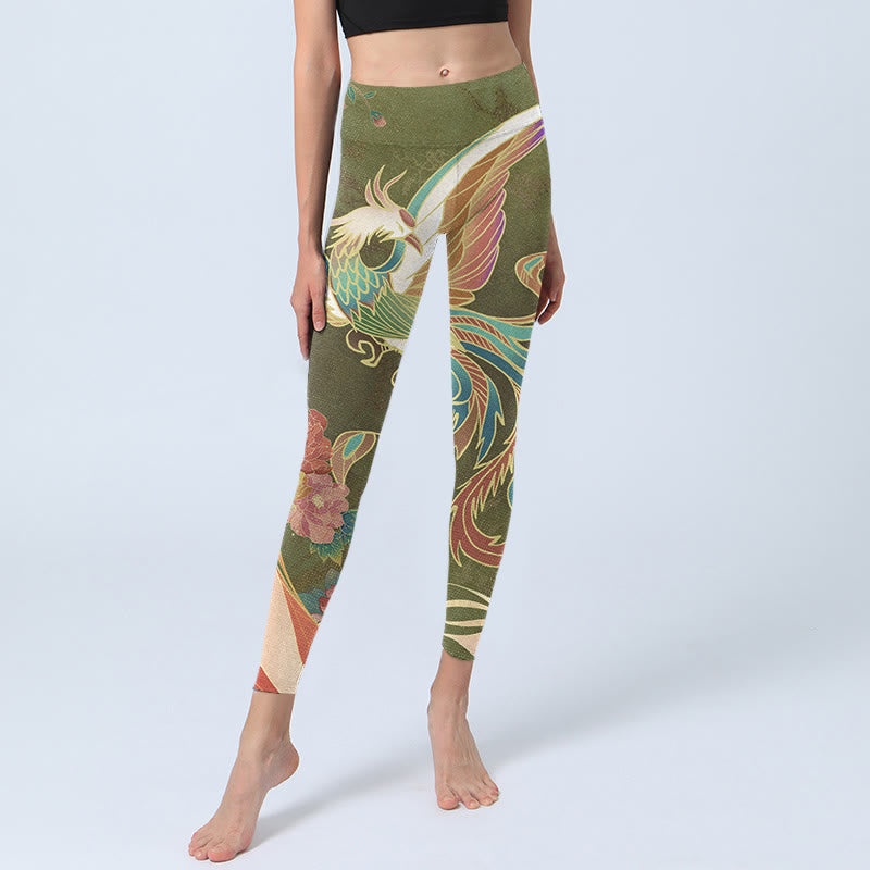 Leggings da palestra con stampa di fiori di fenice vibranti Buddha Stones, pantaloni da yoga da donna - image 5