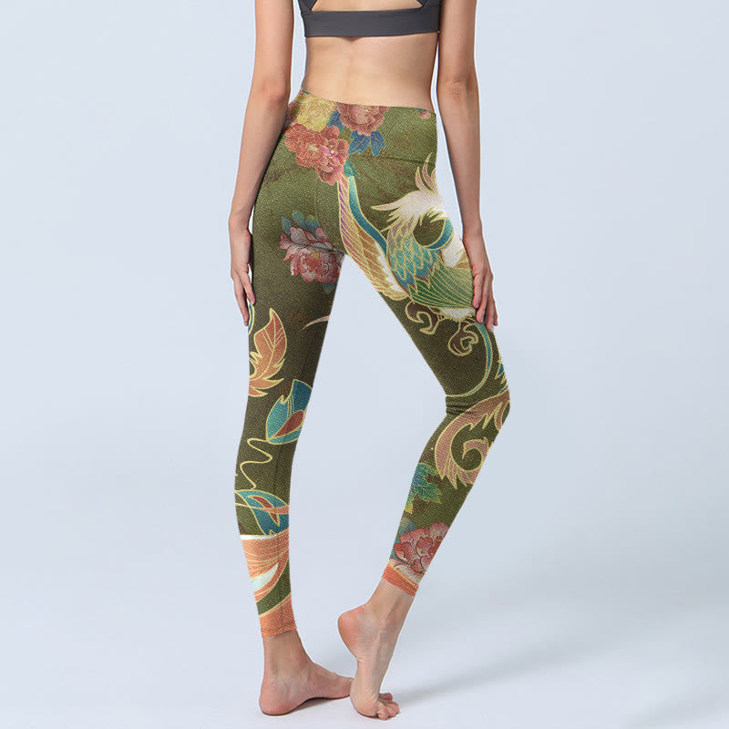 Leggings da palestra con stampa di fiori di fenice vibranti Buddha Stones, pantaloni da yoga da donna - image 4