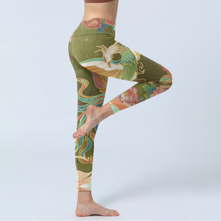 Leggings da palestra con stampa di fiori di fenice vibranti Buddha Stones, pantaloni da yoga da donna - image 3