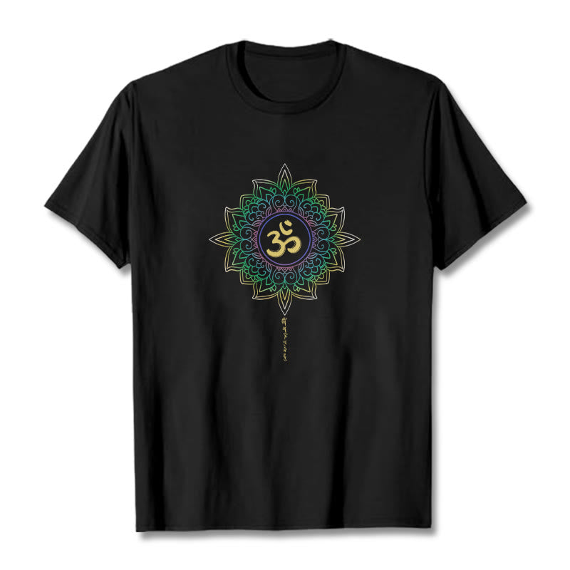 Maglietta in cotone con motivo Buddha Stones OM, giallo e verde sfumato, motivo Lotus - Nero - 2XL - image 3