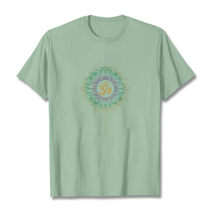 Maglietta in cotone con motivo Buddha Stones OM, giallo e verde sfumato, motivo Lotus - Verde pallido - 2XL - image 13