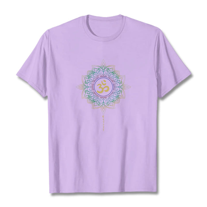 Maglietta in cotone con motivo Buddha Stones OM, giallo e verde sfumato, motivo Lotus - Prugna - 2XL - image 15