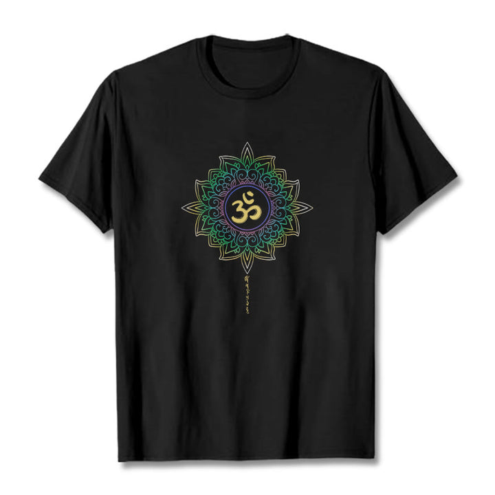 Maglietta in cotone con motivo Buddha Stones OM, giallo e verde sfumato, motivo Lotus - Nero - 2XL - image 2