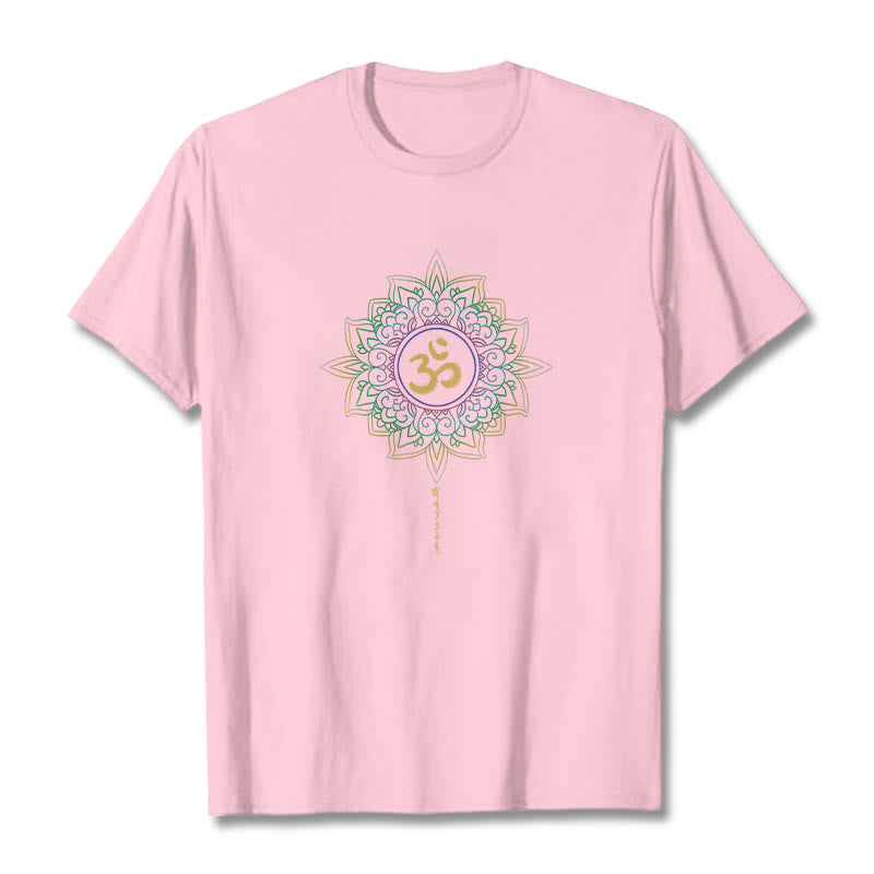 Maglietta in cotone con motivo Buddha Stones OM, giallo e verde sfumato, motivo Lotus - Rosa chiaro - 2XL - image 18