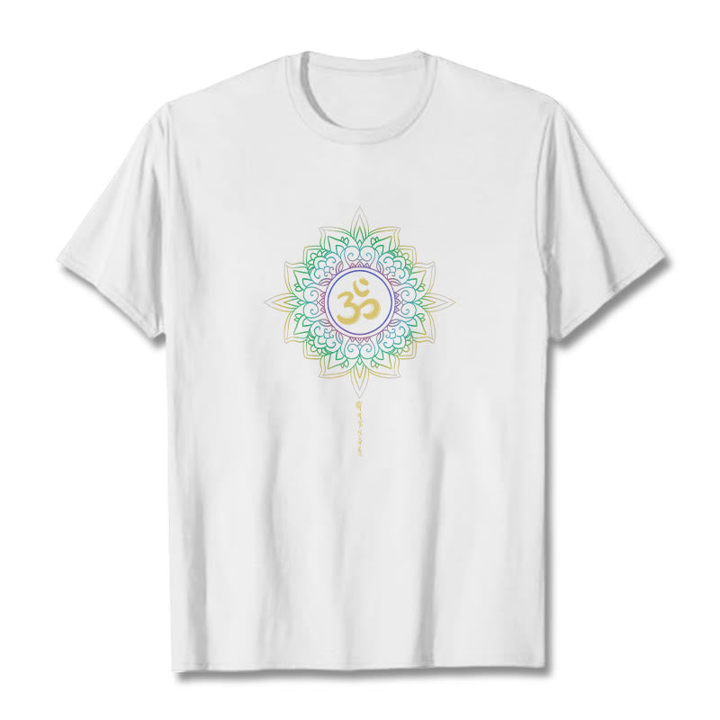 Maglietta in cotone con motivo Buddha Stones OM, giallo e verde sfumato, motivo Lotus - Bianco - 2XL - image 10