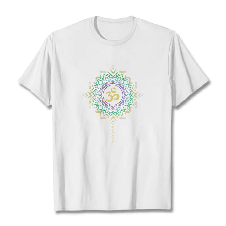 Maglietta in cotone con motivo Buddha Stones OM, giallo e verde sfumato, motivo Lotus - Bianco - 2XL - image 11