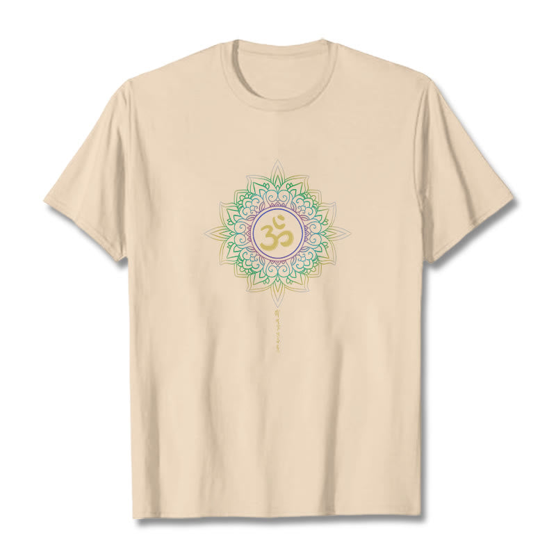 Maglietta in cotone con motivo Buddha Stones OM, giallo e verde sfumato, motivo Lotus - Biscotto - 2XL - image 9