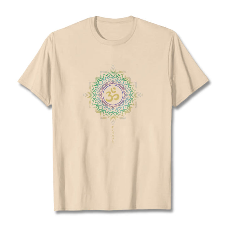 Maglietta in cotone con motivo Buddha Stones OM, giallo e verde sfumato, motivo Lotus - Biscotto - 2XL - image 9