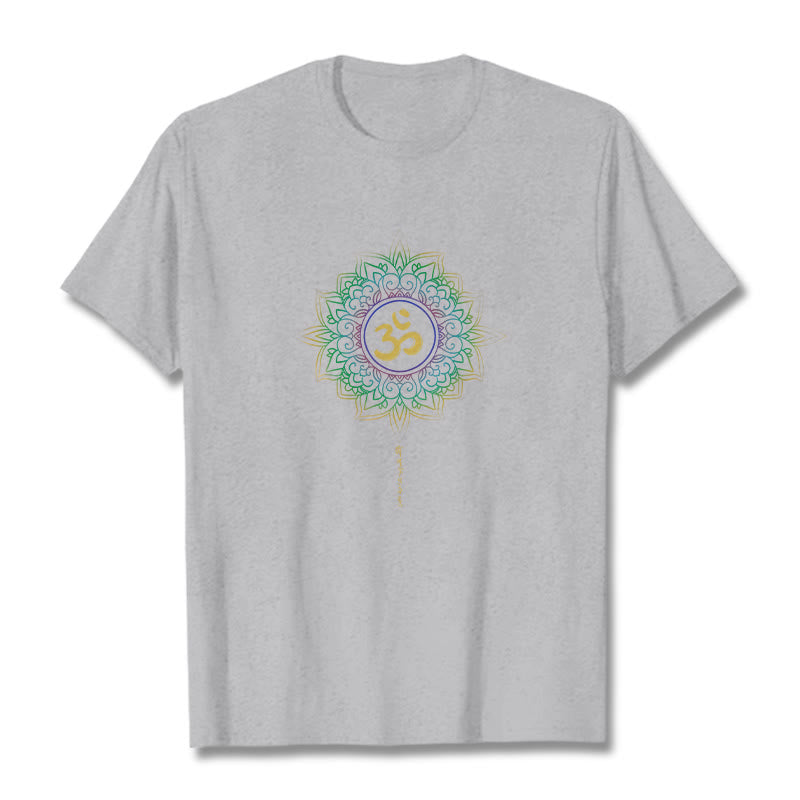 Maglietta in cotone con motivo Buddha Stones OM, giallo e verde sfumato, motivo Lotus - Grigio chiaro - 2XL - image 17