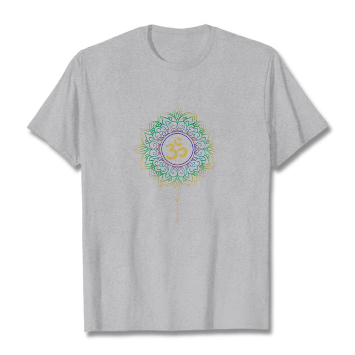 Maglietta in cotone con motivo Buddha Stones OM, giallo e verde sfumato, motivo Lotus - Grigio chiaro - 2XL - image 17