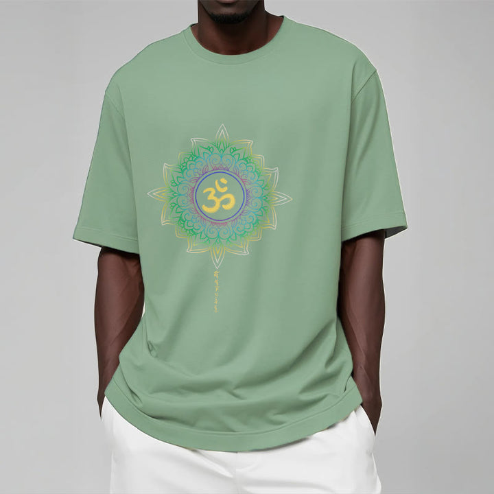 Maglietta in cotone con motivo Buddha Stones OM, giallo e verde sfumato, motivo Lotus - image 14
