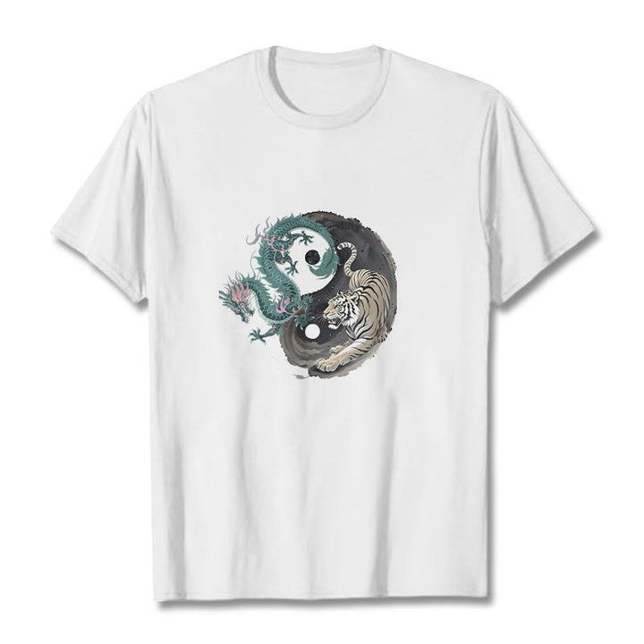 Maglietta in cotone con Buddha Stones, tigre, drago, Yin e Yang - Bianco - 2XL - image 11