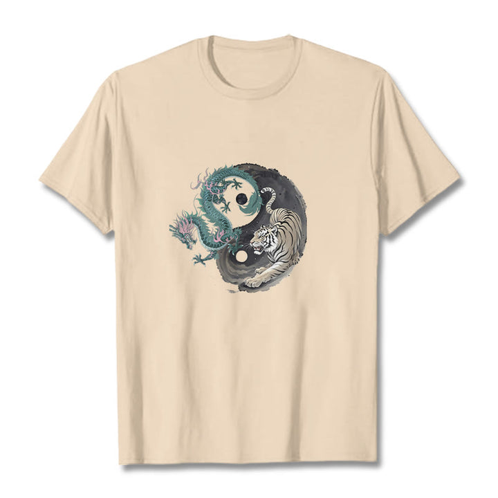 Maglietta in cotone con Buddha Stones, tigre, drago, Yin e Yang - Biscotto - 2XL - image 10