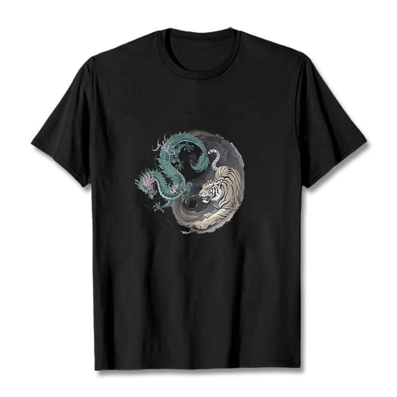 Maglietta in cotone con Buddha Stones, tigre, drago, Yin e Yang - Nero - 2XL - image 5