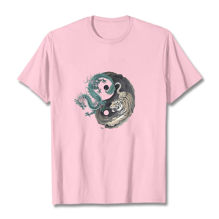 Maglietta in cotone con Buddha Stones, tigre, drago, Yin e Yang - Rosa chiaro - 2XL - image 18