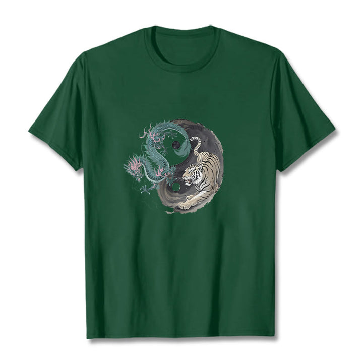 Maglietta in cotone con Buddha Stones, tigre, drago, Yin e Yang - Verde foresta - 2XL - image 2