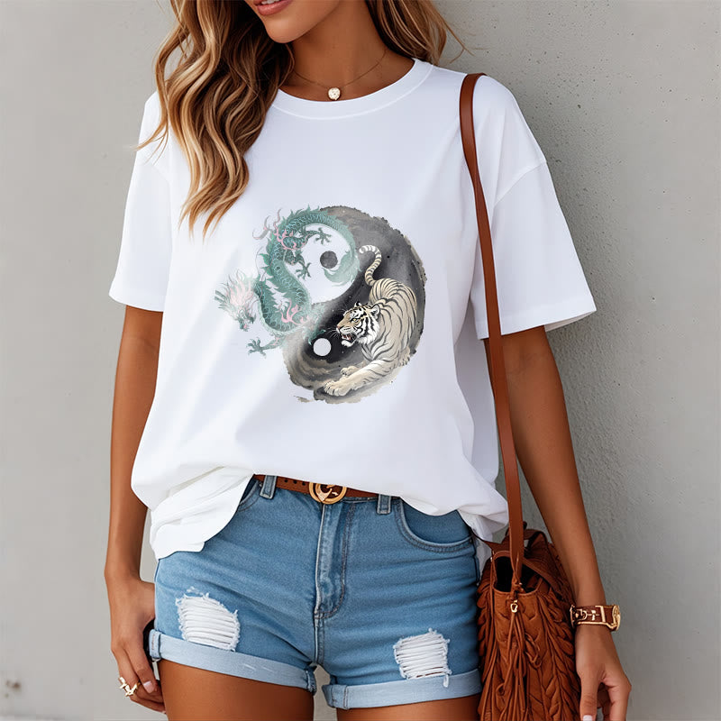 Maglietta in cotone con Buddha Stones, tigre, drago, Yin e Yang - image 12