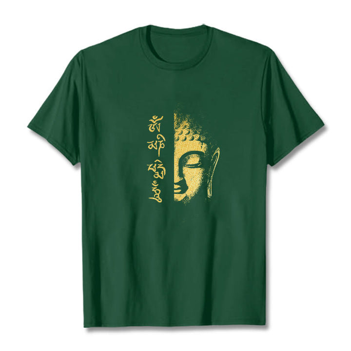 T-shirt in cotone Buddha Stones Om Mani Padme Hum Buddha dorato