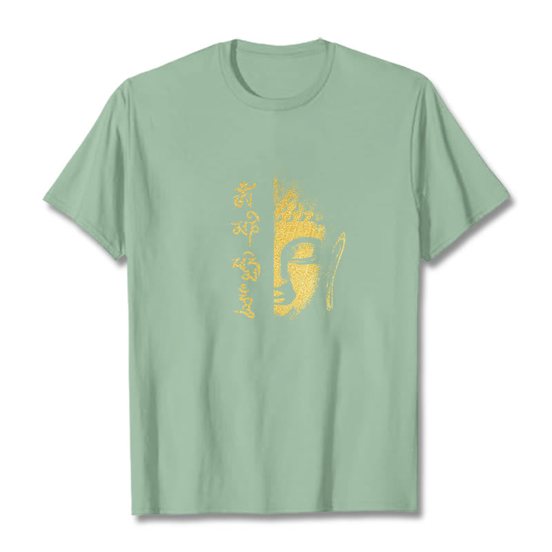 T-shirt in cotone Buddha Stones Om Mani Padme Hum Buddha dorato
