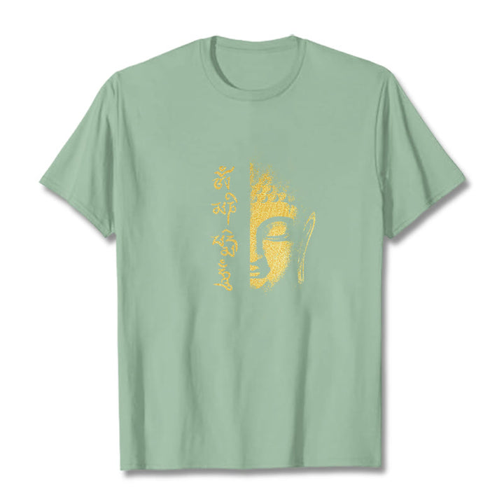 T-shirt in cotone Buddha Stones Om Mani Padme Hum Buddha dorato