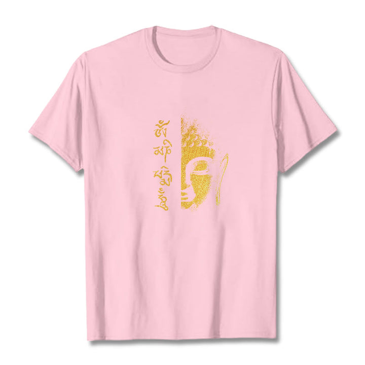 T-shirt in cotone Buddha Stones Om Mani Padme Hum Buddha dorato