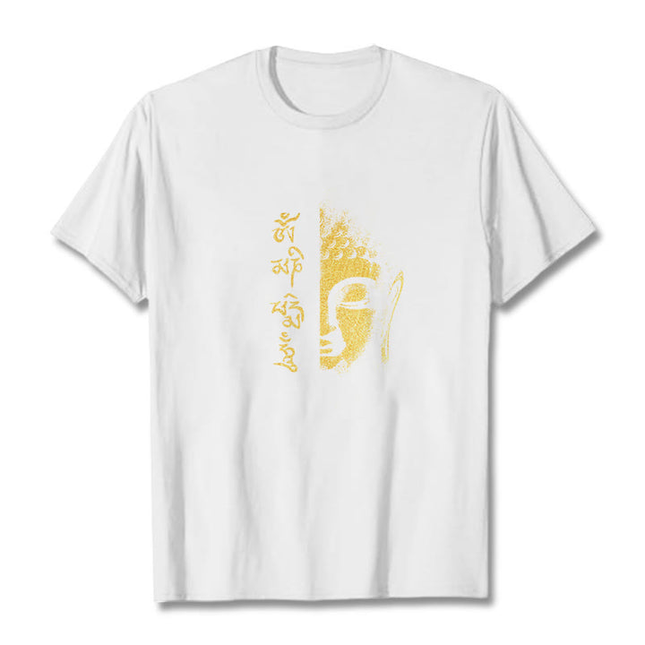 T-shirt in cotone Buddha Stones Om Mani Padme Hum Buddha dorato