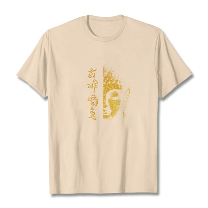 T-shirt in cotone Buddha Stones Om Mani Padme Hum Buddha dorato